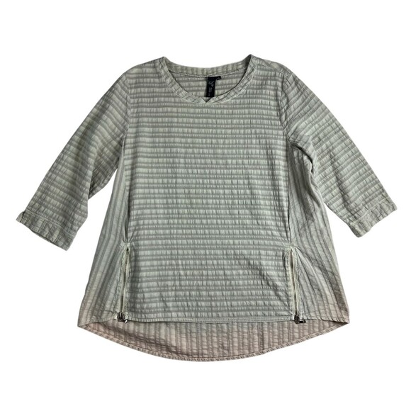 Focus Casual Life Green Preshrunk Textured Gauze Lagenlook Top w Zippers  Size L - Picture 1 of 7